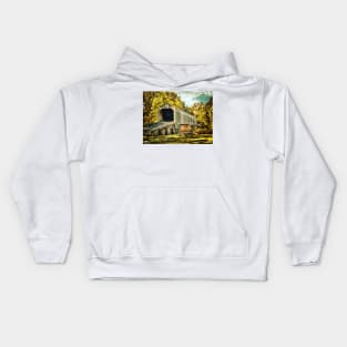 Covered Bridge Fall Scene Kids Hoodie